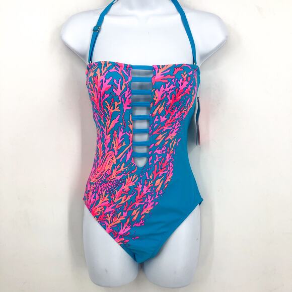 LILLY PULITZER Teslee One-Piece Swimsuit Size 4 Blue Oasis Goddess The Sea NWT - Picture 4 of 11